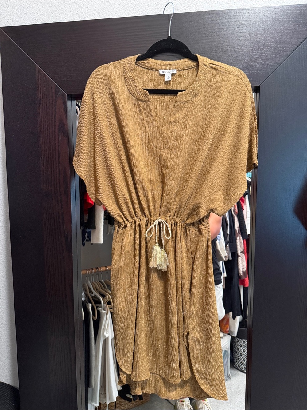 SPANNER Metallic Gold Midi Dress with Drawstring